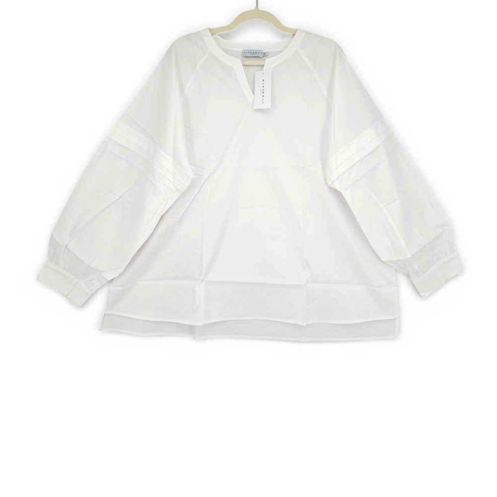Harshman Women's 2X White Cotton Blouse Callet Long‎ Sleeve Minimalist NWT